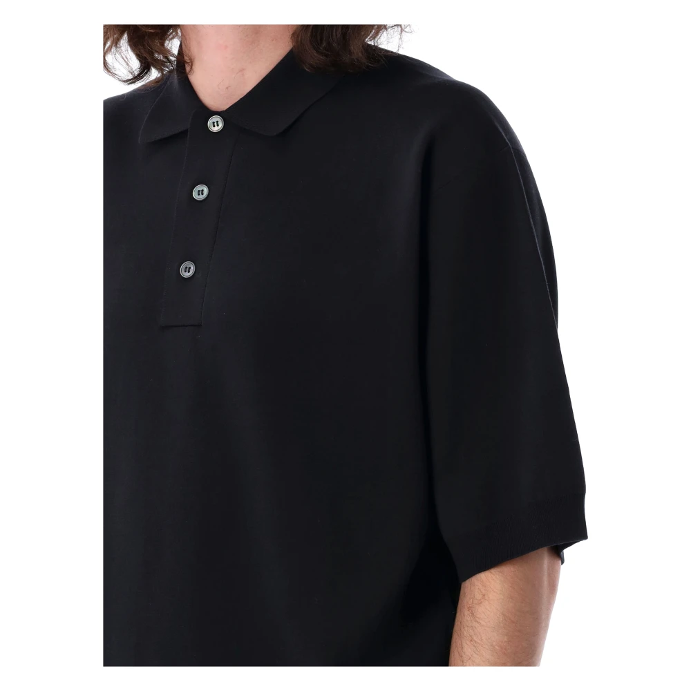 Studio Nicholson Donkerste Marineblauw Rico Gebreid Poloshirt Black Heren