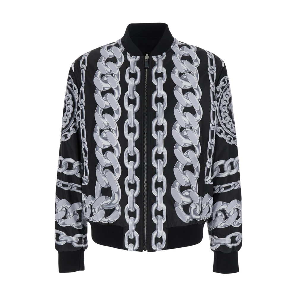 Versace Zwarte Omkeerbare Bomberjack met Kettingprint Black Heren