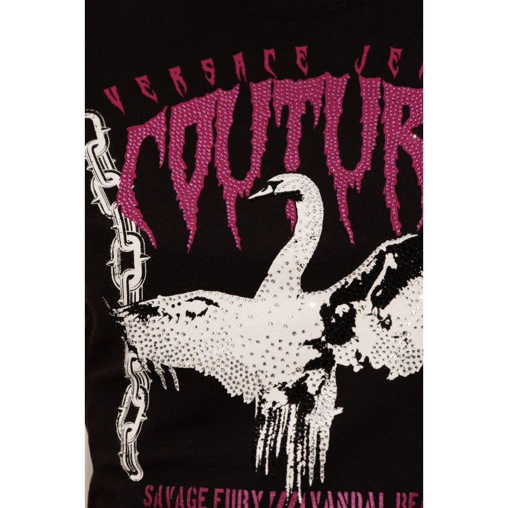Versace Jeans Couture T-shirt met print en glinsterende applicaties Black Dames