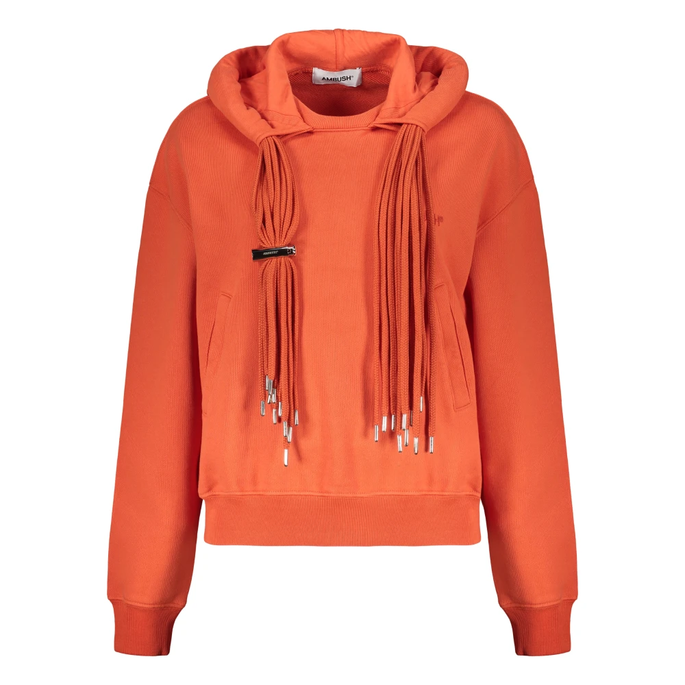 Ambush Geribbelde Katoenen Hoodie Orange Dames