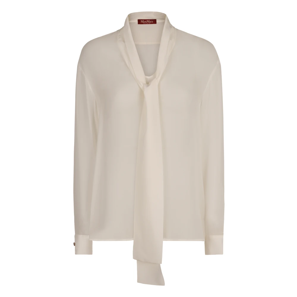 Max Mara Studio White Silk Bow Blouse With Camisole - Female - Blouses - Xl - Blouses & Shirts