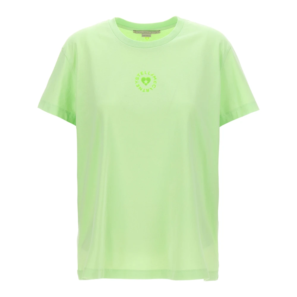 Stella Mccartney Women's Green Iconic Mini Heart Cotton Crew Neck T-Shirt