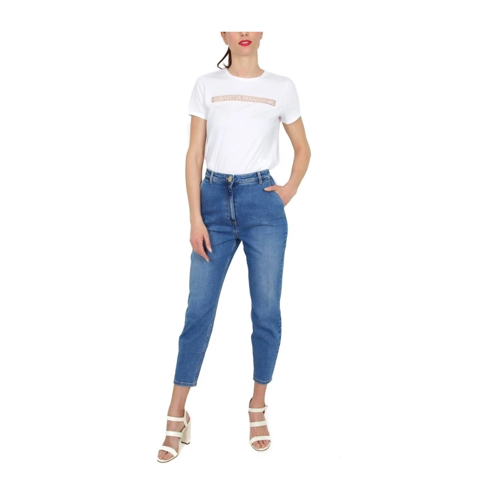Elisabetta Franchi Hoge slim fit jeans met Amerikaanse zakken Blue Dames