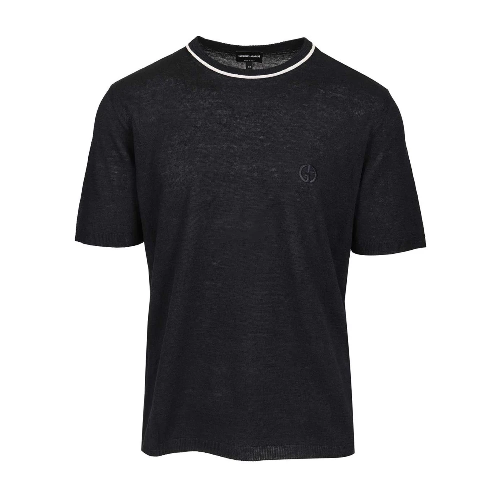 Giorgio Armani , T-Shirts, Male, Blue, M, Crew Neck Jumper