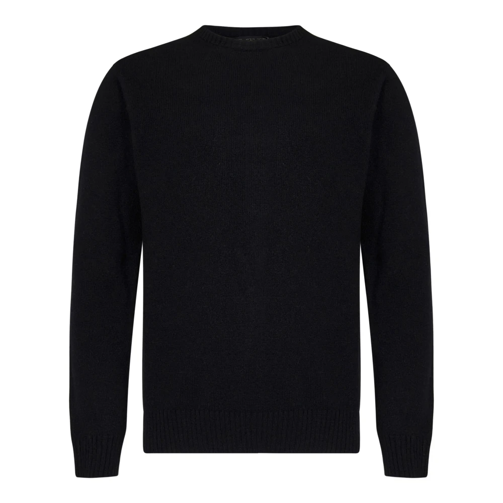 Low Brand Luxe Zwarte Wol Kasjmier Ronde Hals Sweater Black Heren