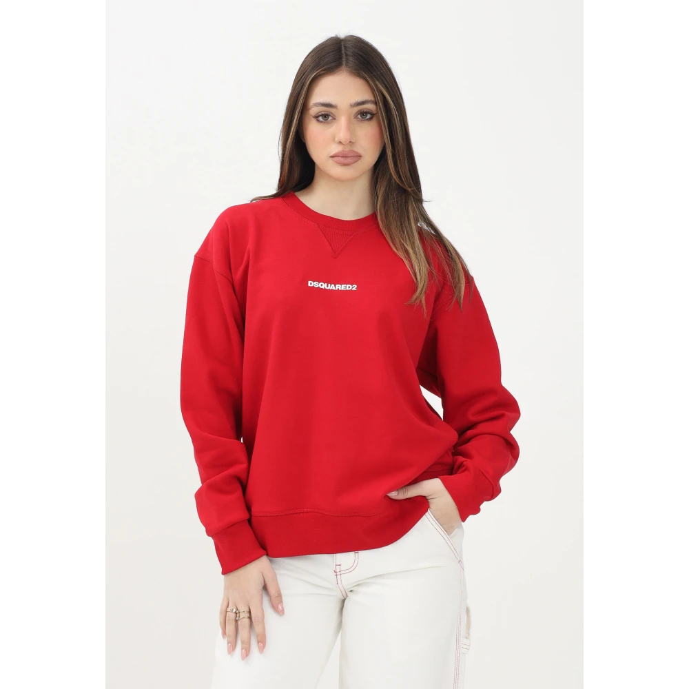 Dsquared2 Rode Crewneck Sweater met Wit Logo Red Dames