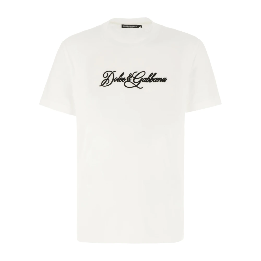 Dolce & Gabbana White T-Shirts, Male, S, Logo Plate T-Shirt