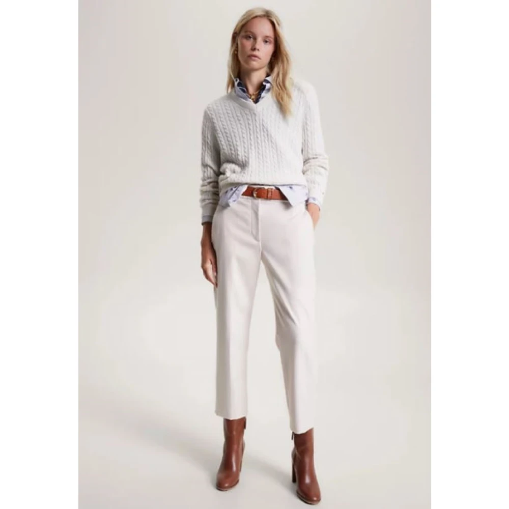 Tommy Hilfiger Gebreide V-hals Trui met Twists White Dames