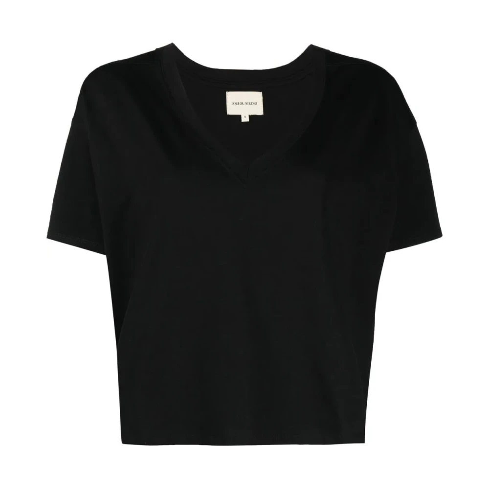 Loulou Studio Zwarte V-hals T-shirt Black Dames