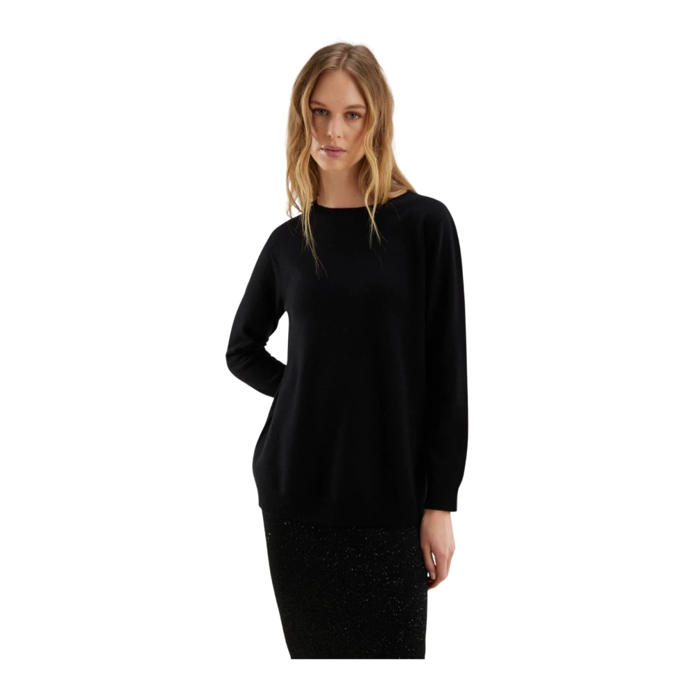 Kangra Wol en kasjmier boothals trui Black Dames