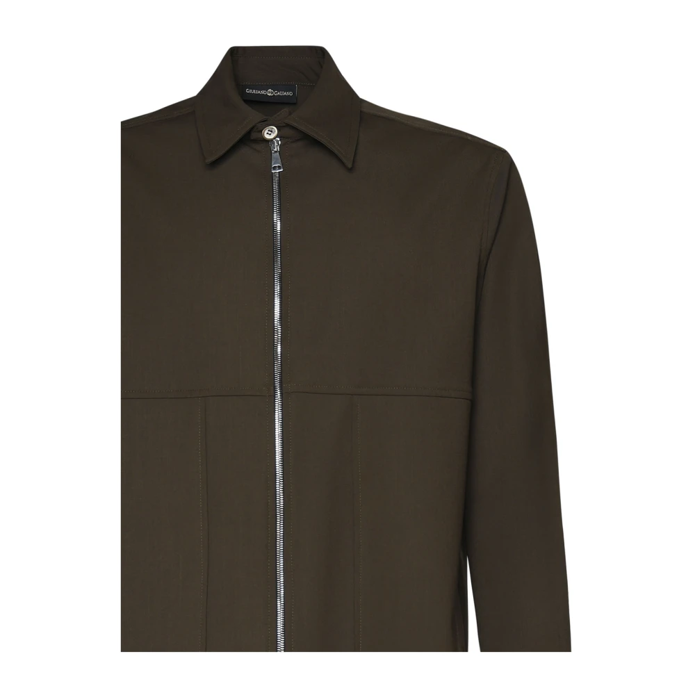 Giuliano Galiano Zwarte Rits Shirt Italiaanse Kraag Lange Mouwen Green Heren