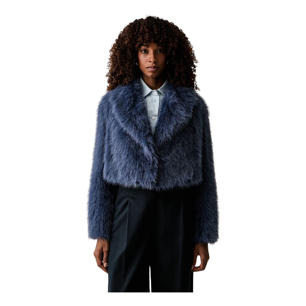 Twinset Donna Blu Pelliccia Ecologica Corta Con Collo Sciallato, Colore - Immagine 6