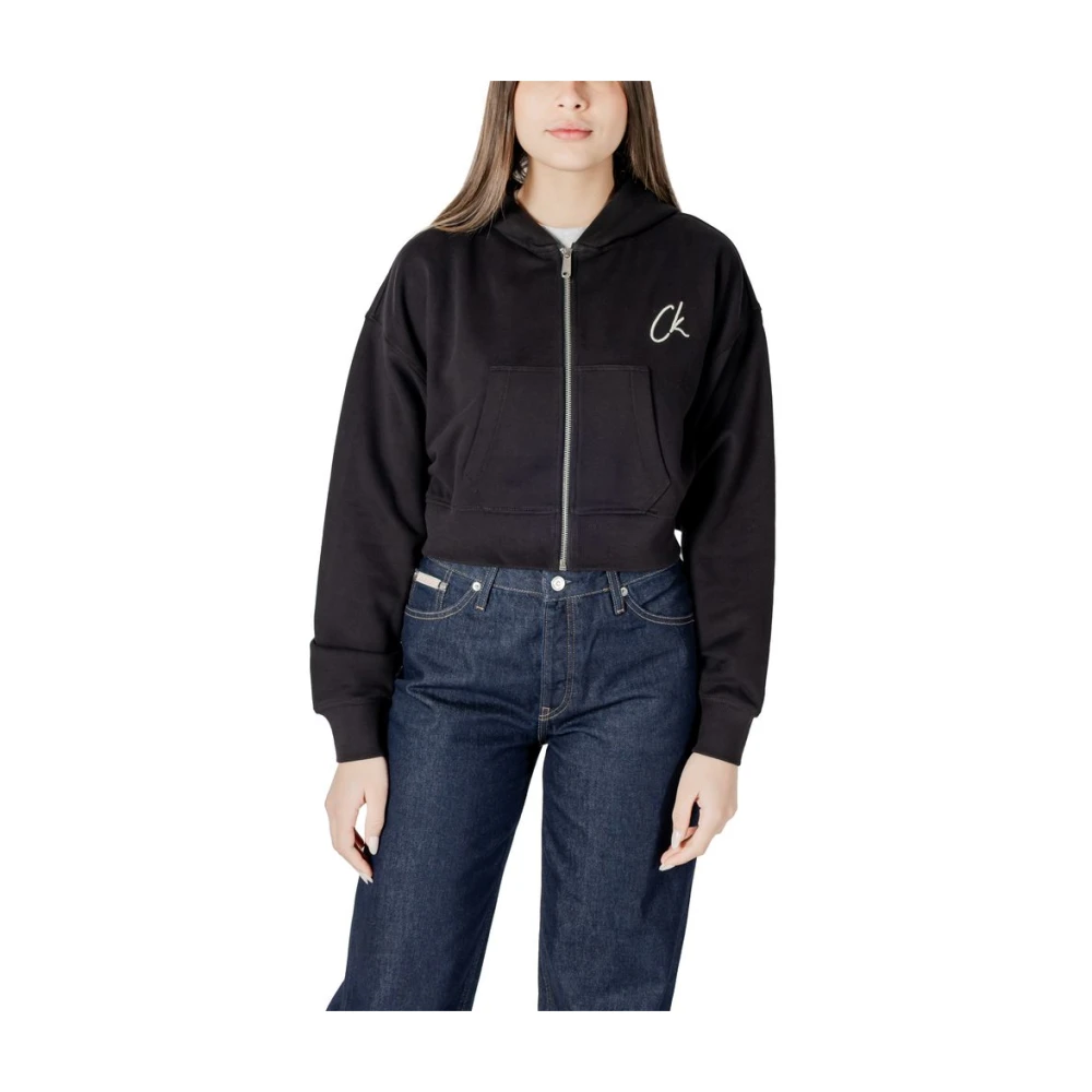 Calvin Klein Jeans Women's Black Embroidered Logo Zip-Up Hoodie