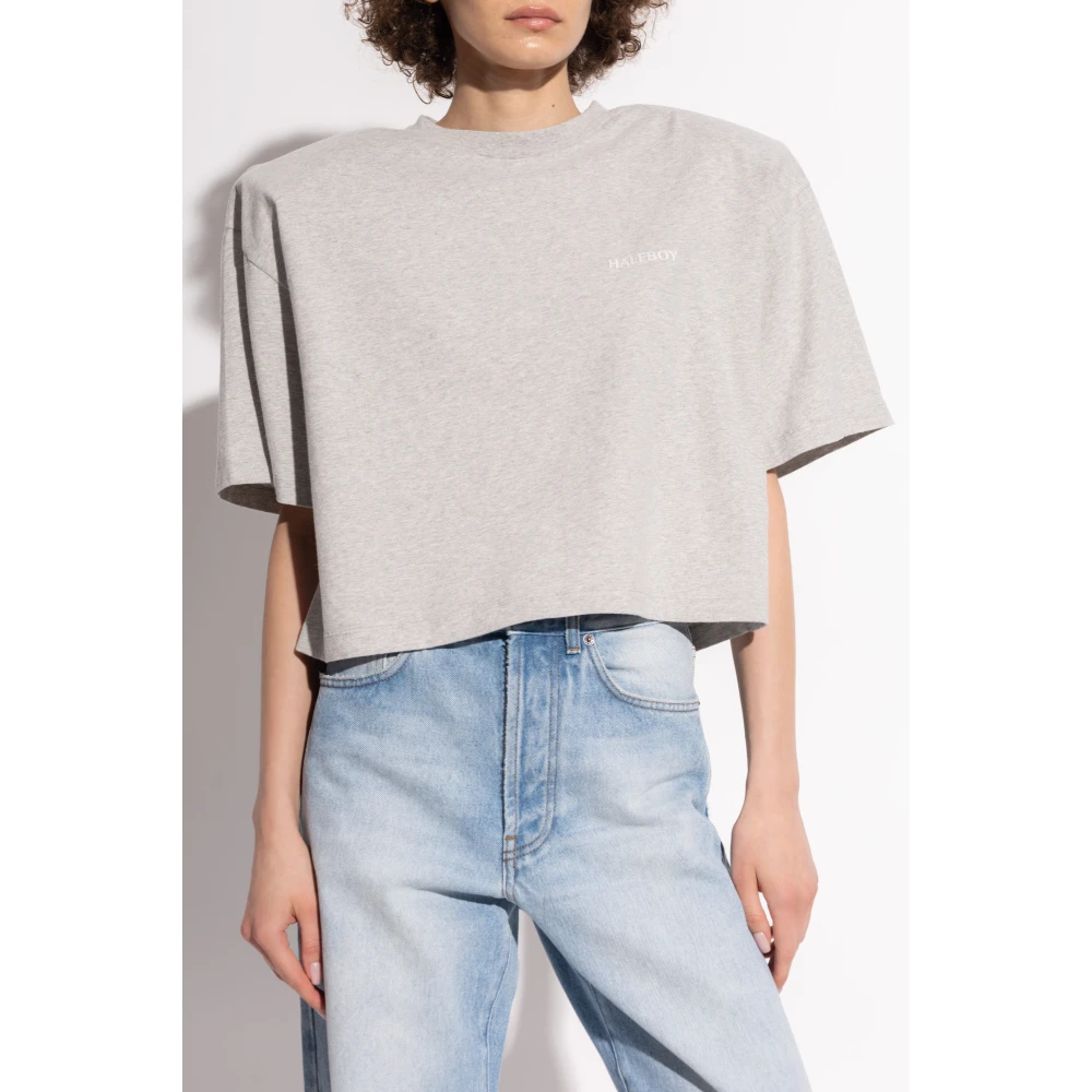 Halfboy T-shirt met schoudervullingen Gray Dames