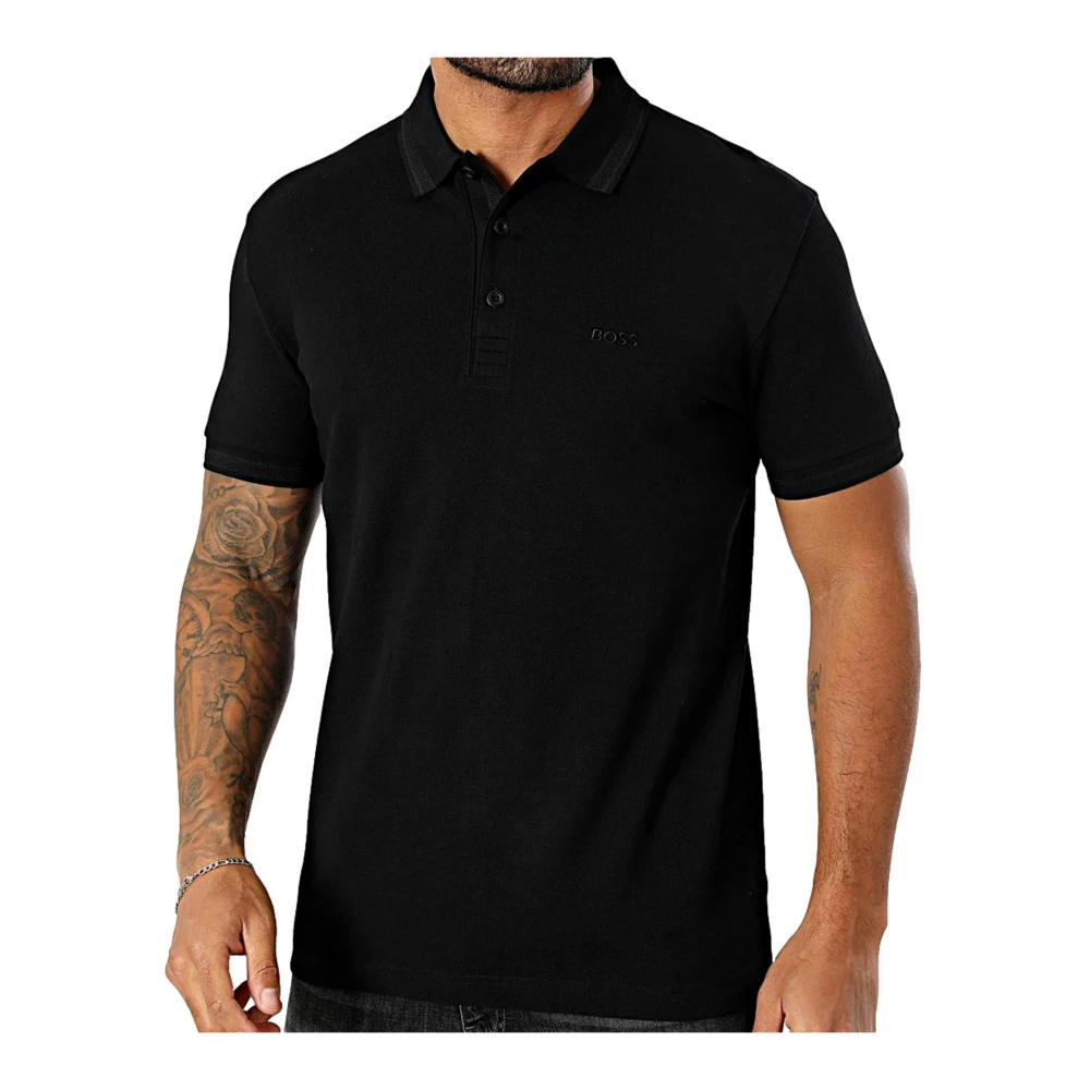 Hugo Boss Men's Black Polo Shirts,, Pique Cotton Polo With Logo Detail 2XL
