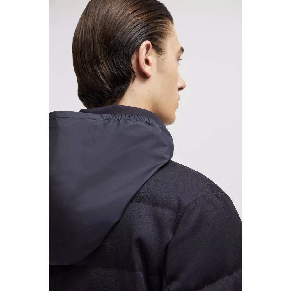 Moncler Nachtblauwe Wol Lange Donsjas Blue Heren
