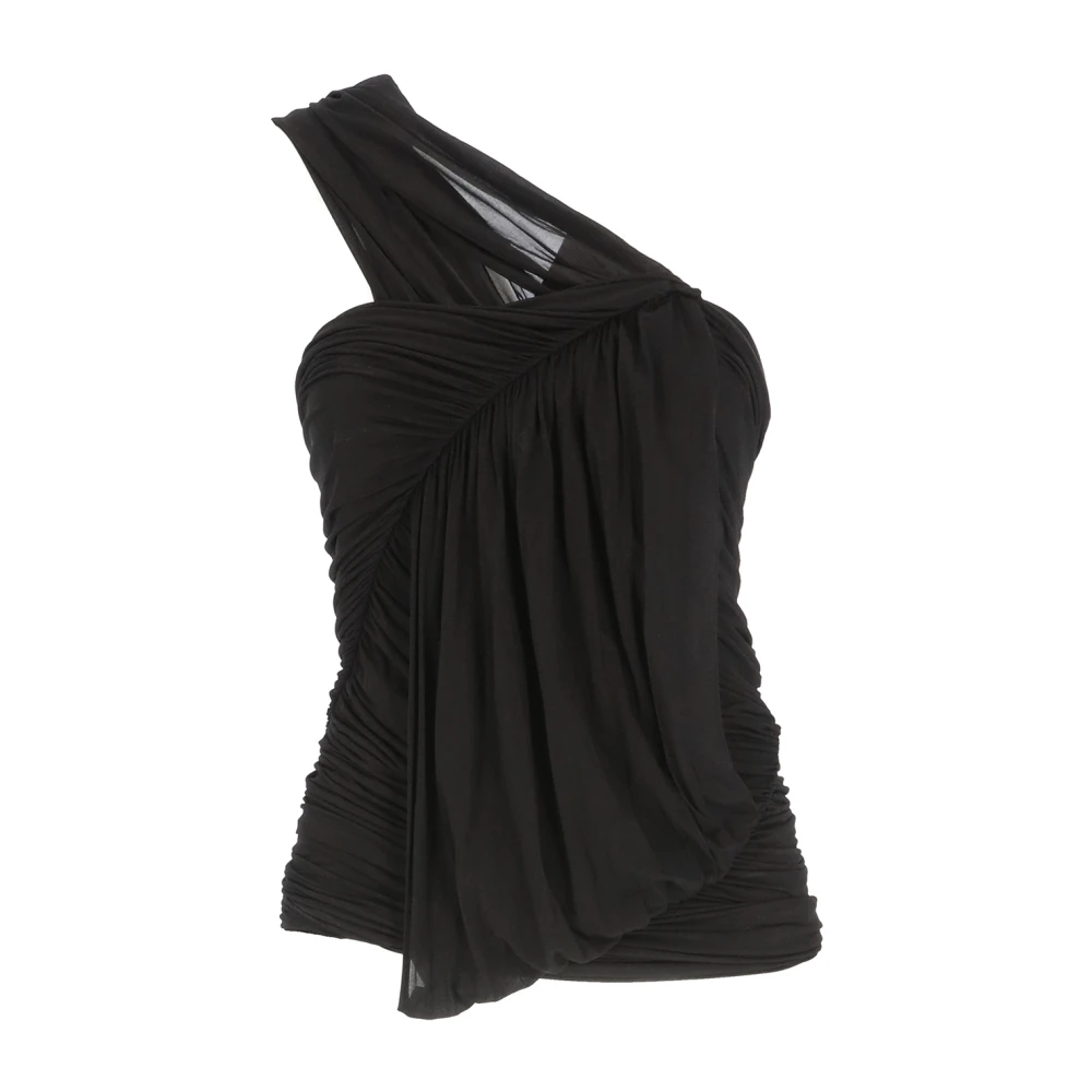 Rick Owens One-Shoulder Top med Asymmetrisk Fåll Black, Dam