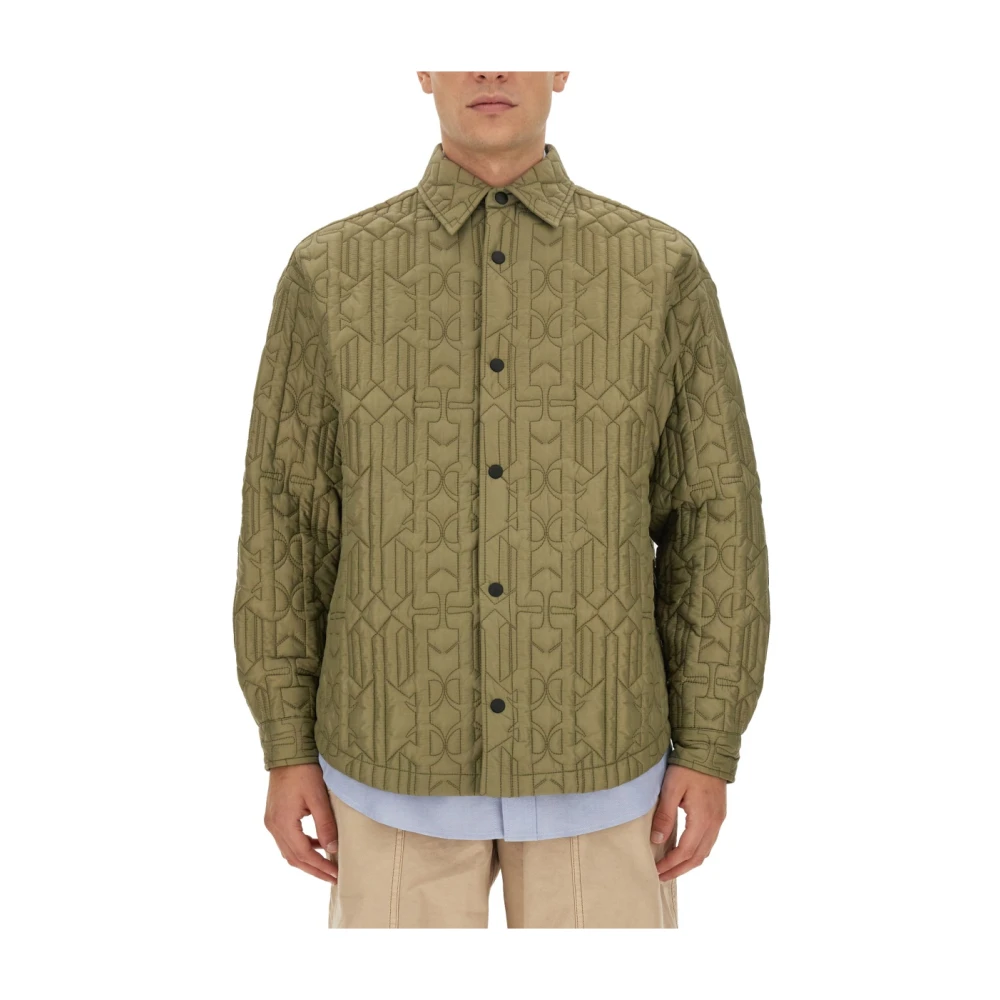 Palm Angels Monogram Casual Shirt Green Heren