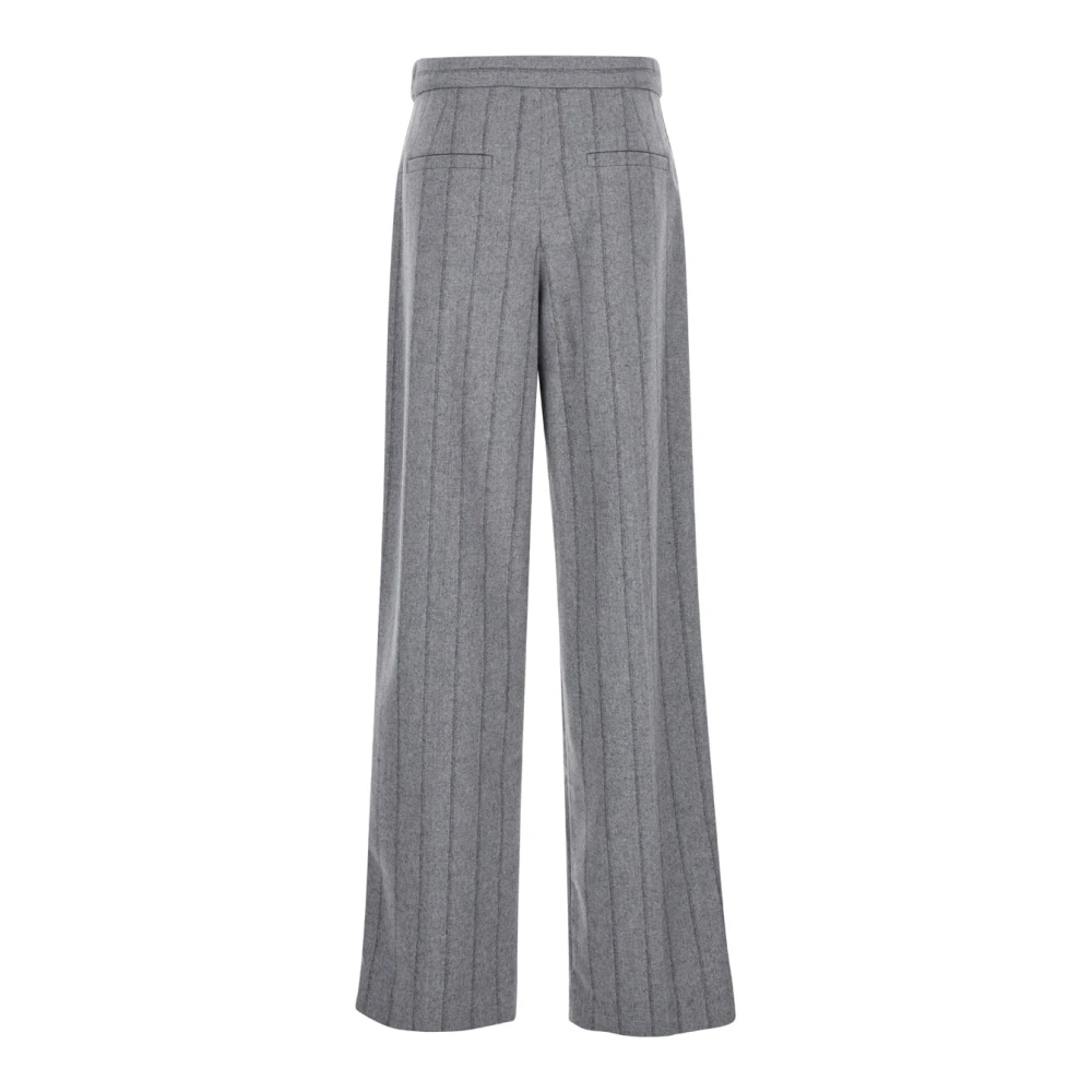 BRUNELLO CUCINELLI Grijze wollen broek met riemlussen Gray Dames