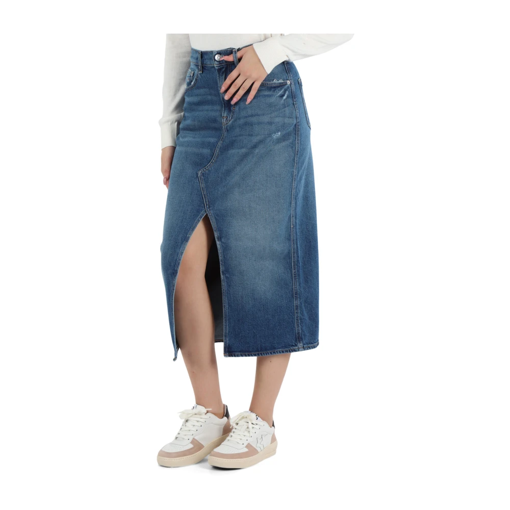 Tommy Jeans Denim midi rok met voor split Blue Dames