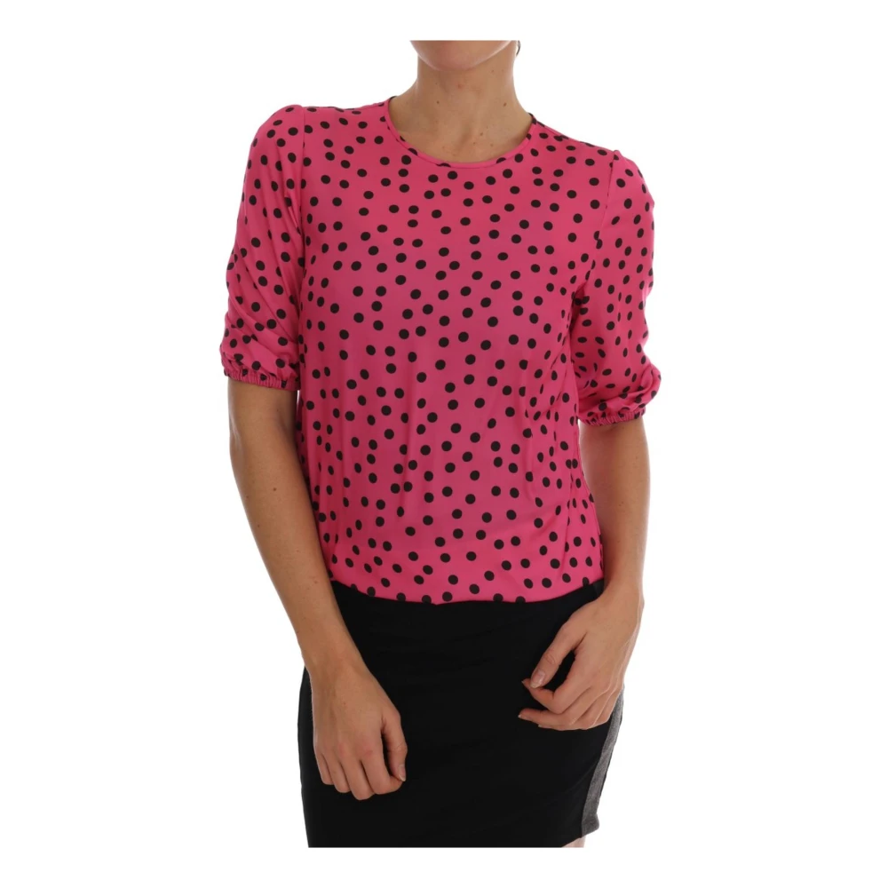 Dolce & Gabbana Women's Pink Polka Dotted Silk Blouse