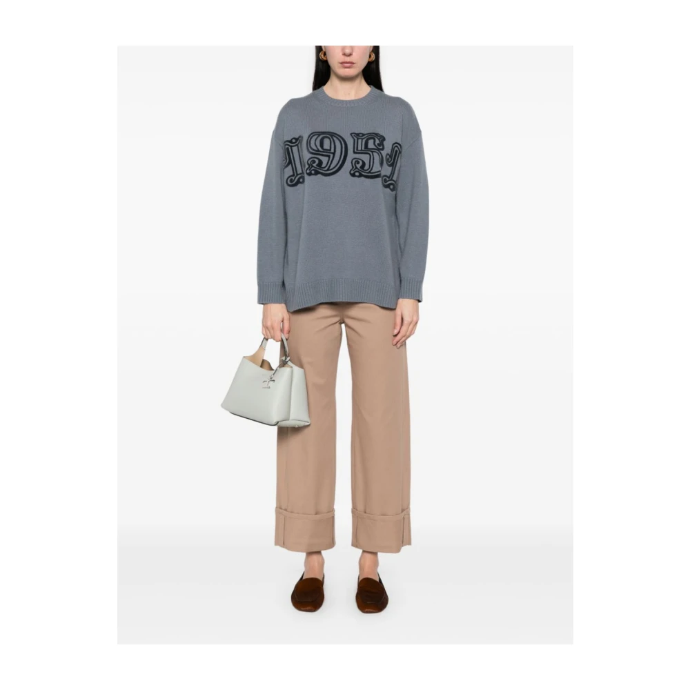 Max Mara Grijze Sweater met Geribbelde Zoom Gray Dames