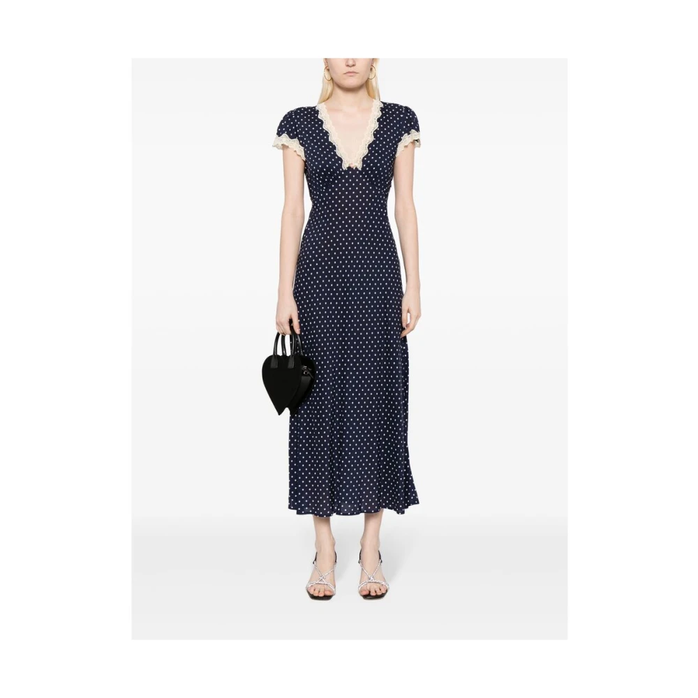 Rixo Blauwe polka dot kanten jurk Blue Dames