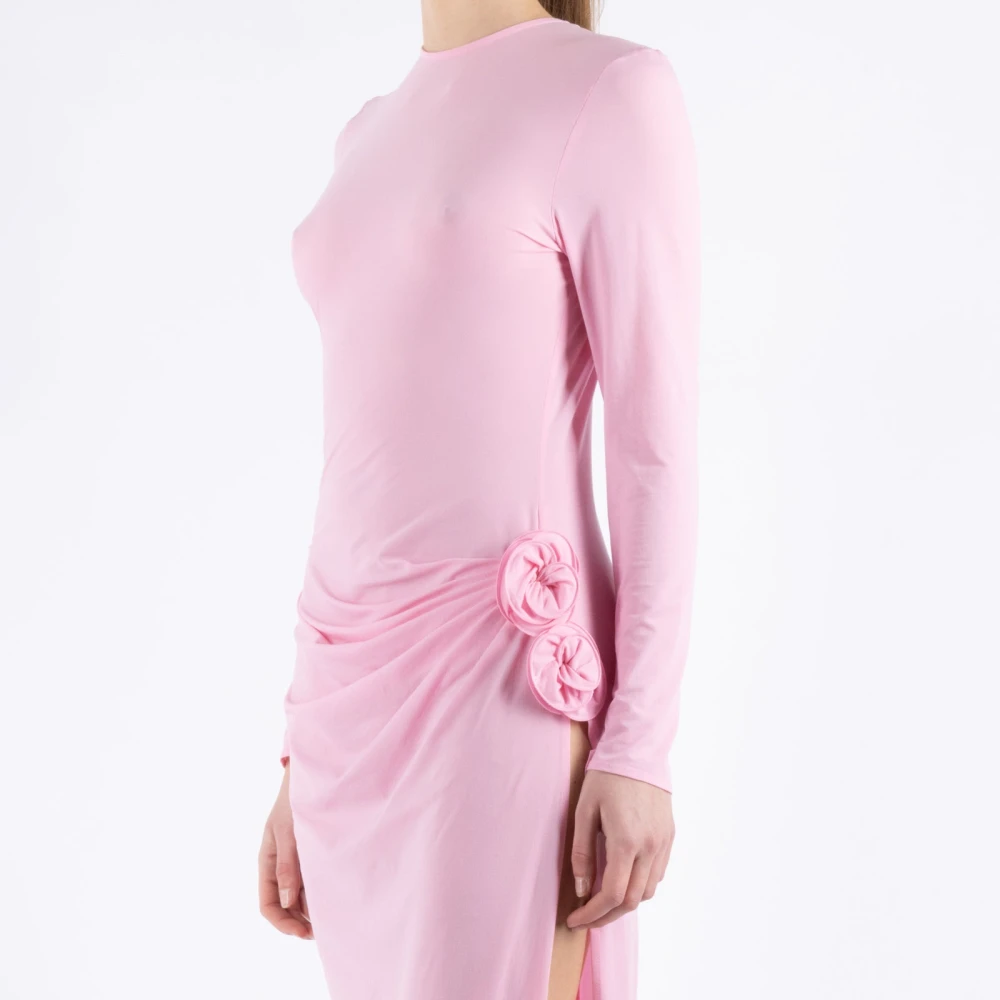 Magda Butrym Gedrapeerd Maxi Jurk met 3D Bloemen Pink Dames