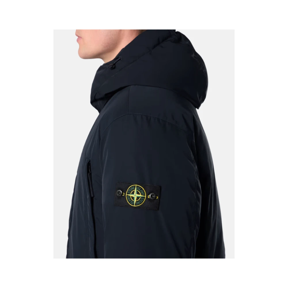Stone Island Navy Blauwe Lange Dons Parka Blue Heren