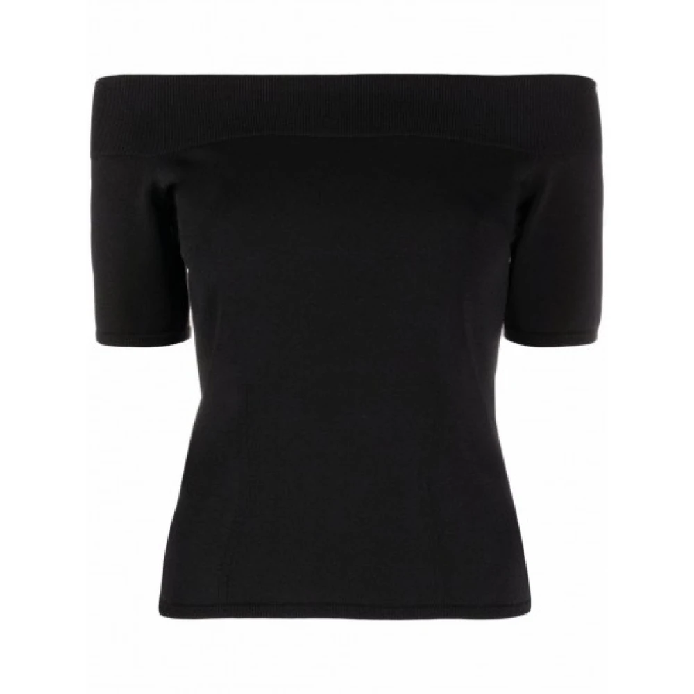 Alexander McQueen Svart Off-Shoulder Ribbad Kortärmad Topp Black, Dam