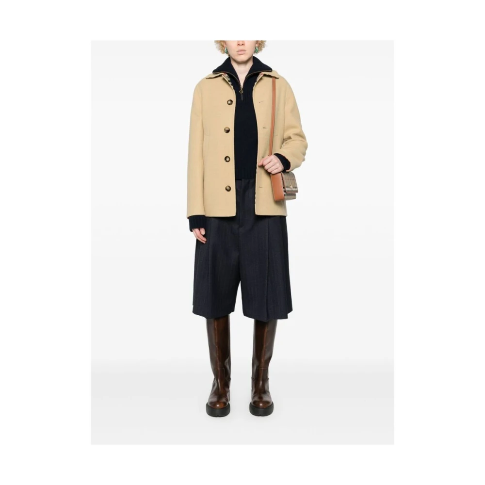 Burberry Beige Wollen Jas Vintage Check Voering Beige Dames