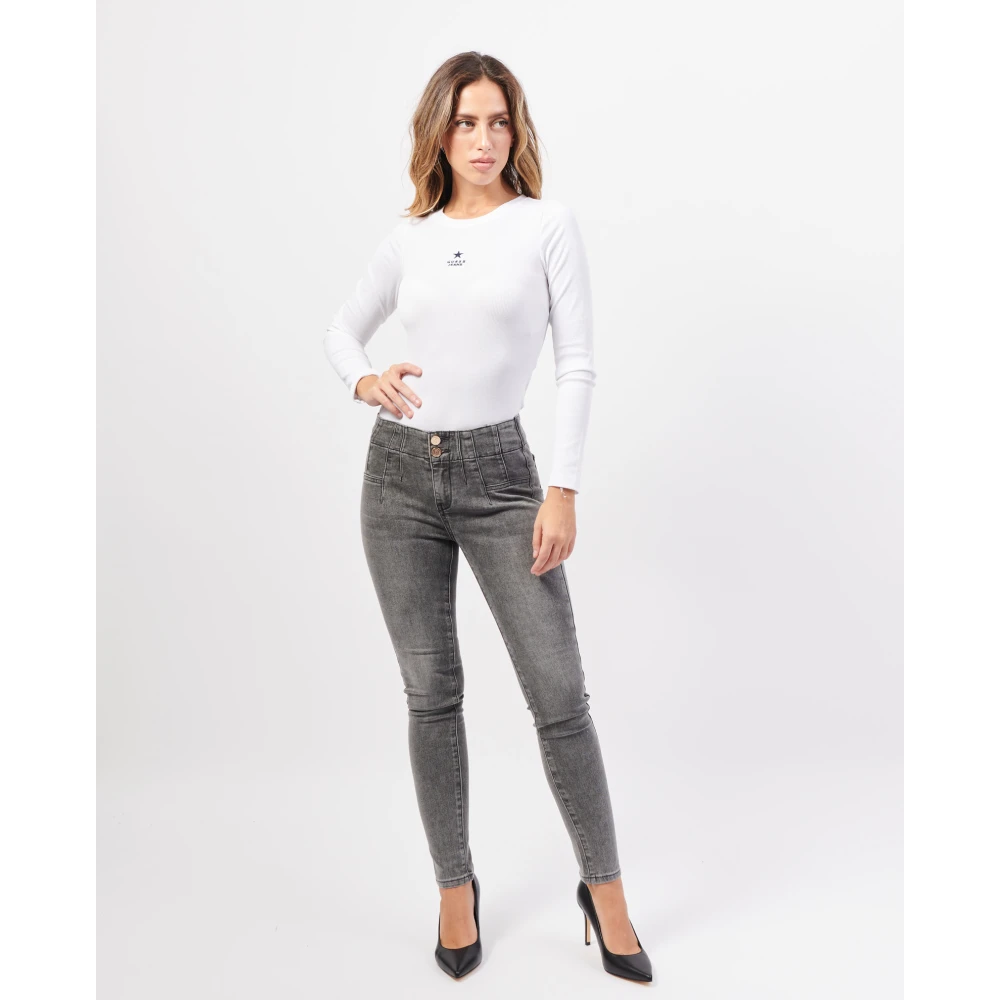 Gaudi Grijze Denim Jeggings Hoge Taille Pasvorm Gray Dames