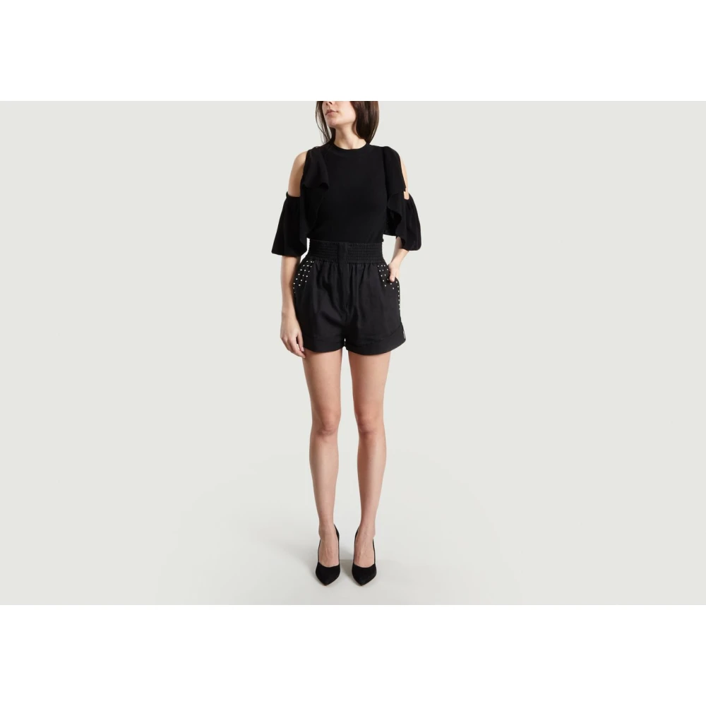 IRO Zwarte Linnen Blend Shorts met Stud Detailing Black Dames