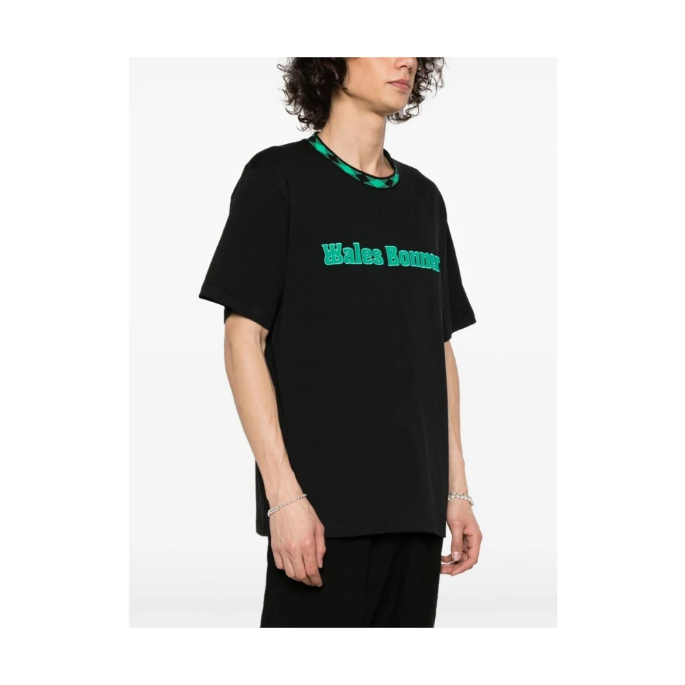 Wales Bonner Biologisch Katoenen T-shirt met Jacquard Mouwen Black Heren