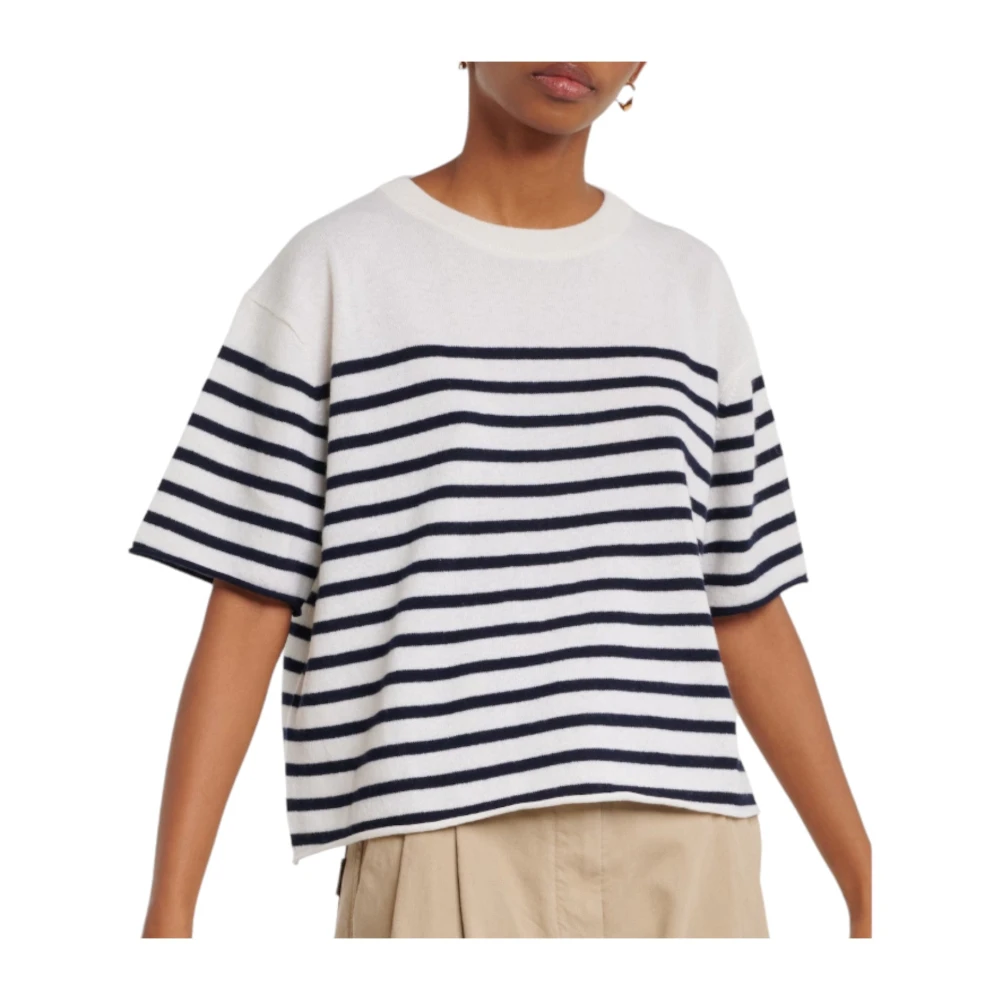 Lisa Yang Kasjmier Gestreept T-shirt White Dames