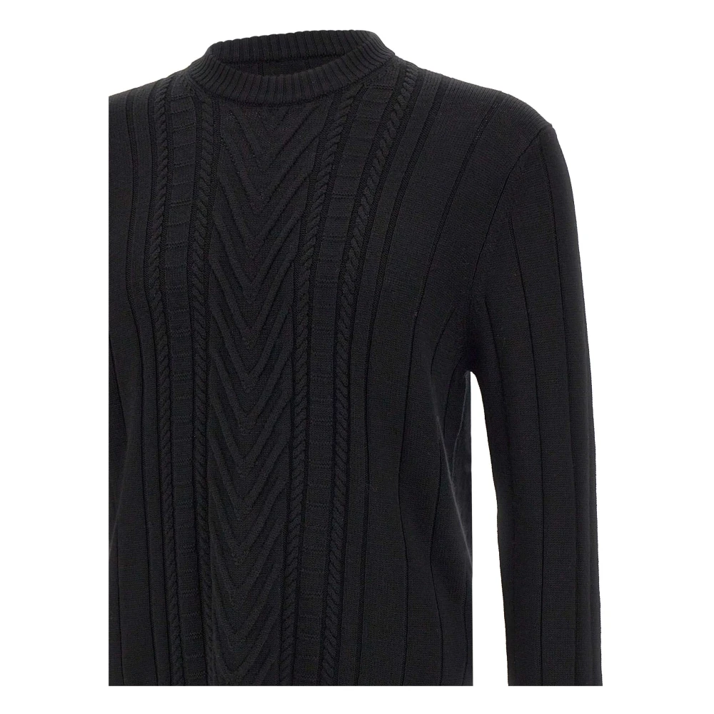 Paolo Pecora Zwarte Wol Crew Neck Sweater Black Heren