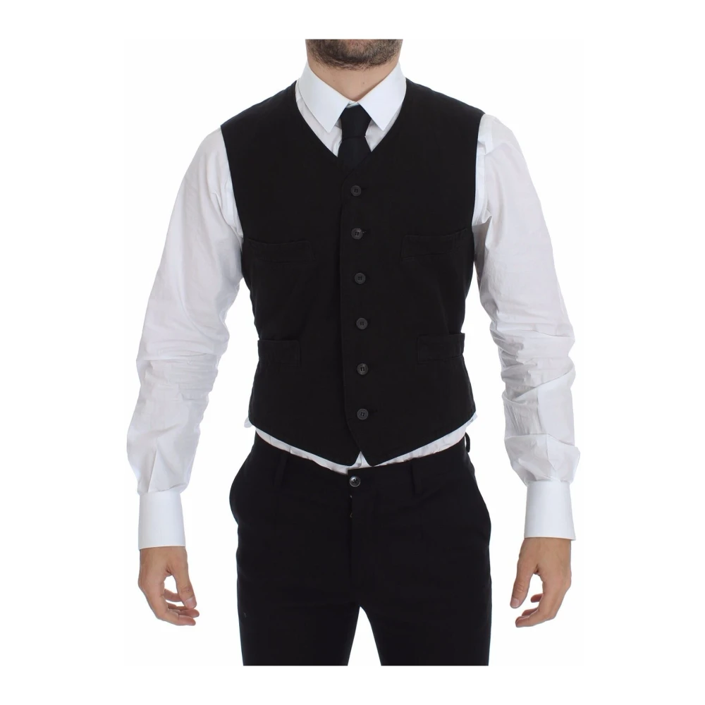 Dolce & Gabbana Men's Black Single Breasted Dress Vest - Waistcoats - Xs - Suits