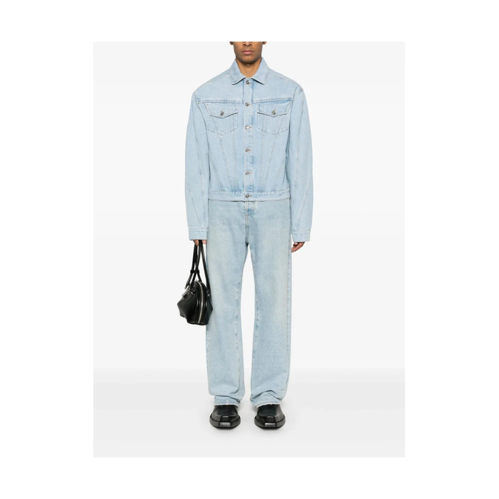 Mugler Baby Blauwe Buitenkleding Jas met Zakken Blue Heren