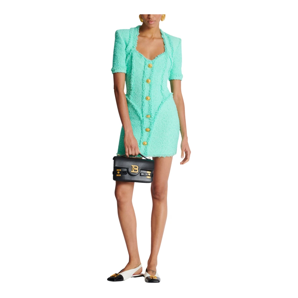 Balmain Tweed jurk met knopen Blue Dames