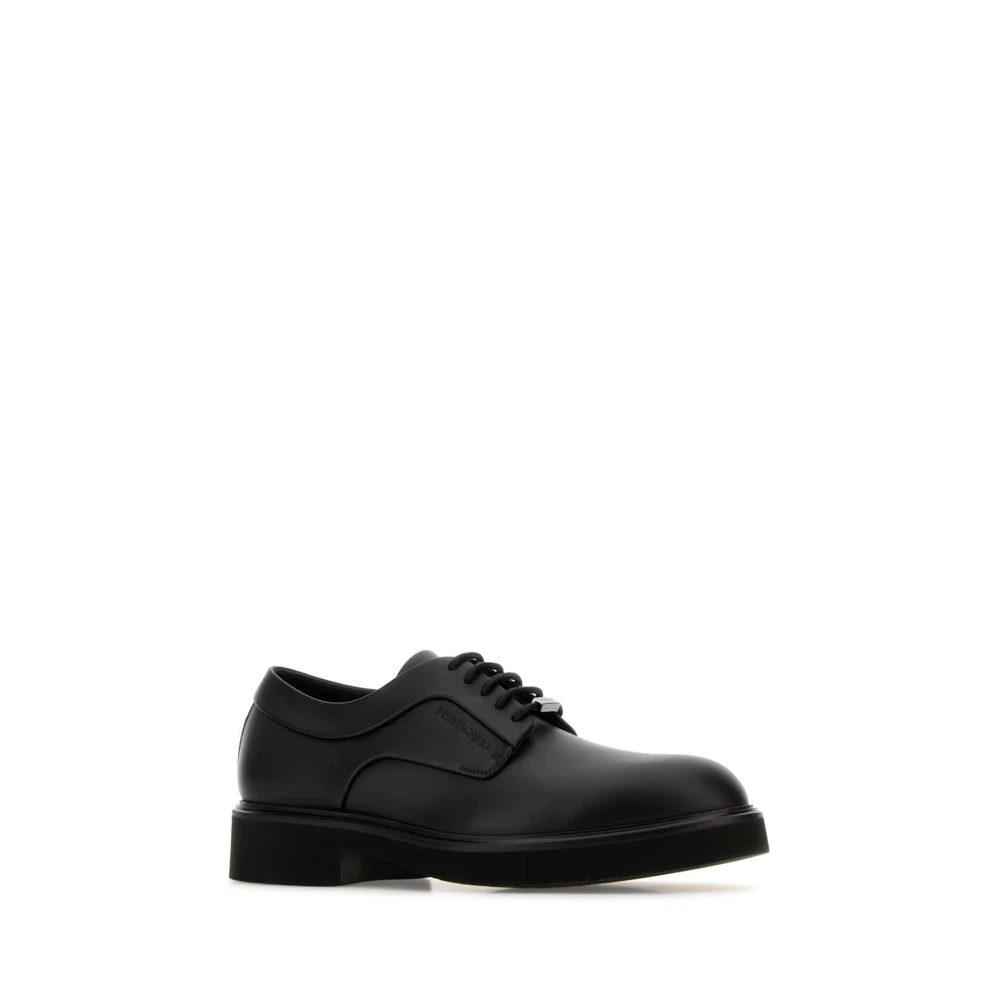 Salvatore Ferragamo Zwarte Leren Veterschoenen Black Heren