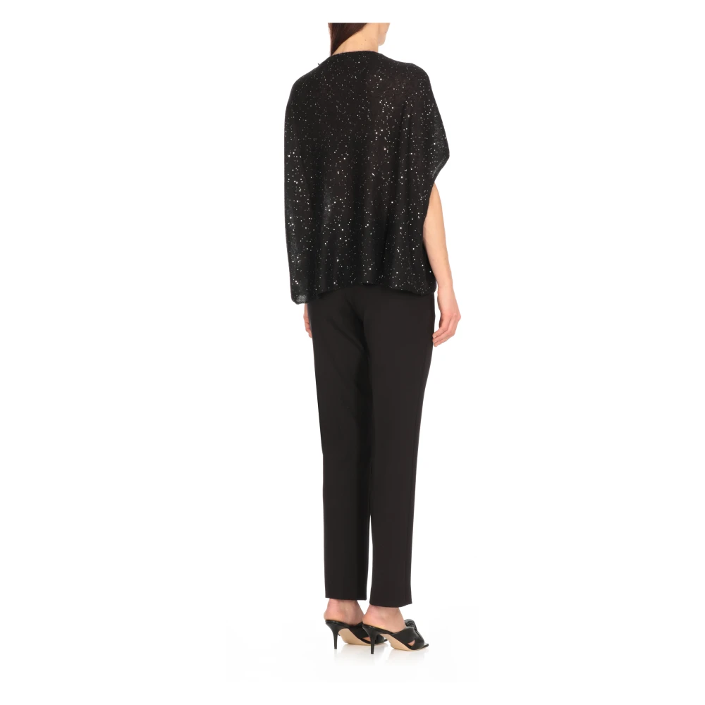 Fabiana Filippi Zwarte Paillet Mouwloze Ronde Hals Trui Black Dames