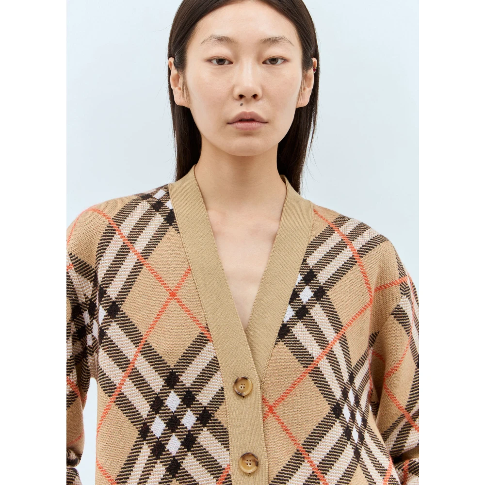 Burberry Check Wool-Blend Cardigan Beige Dames
