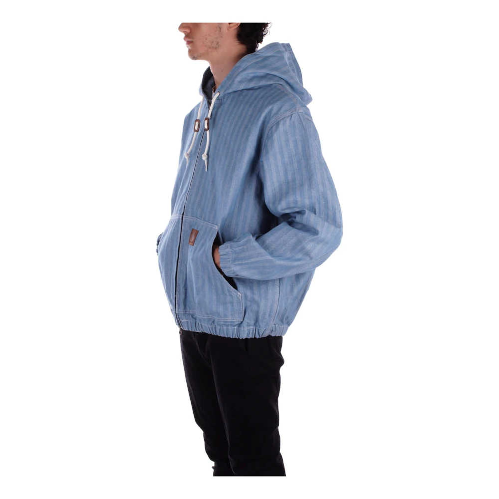 Carhartt WIP Denim Hooded Jas Logo Rits Zakken Blue Heren