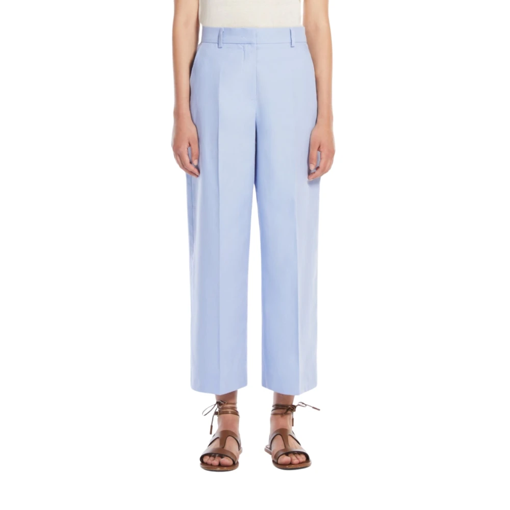 Max Mara Zircone Katoen en Linnen Enkellange Broek Blue Dames