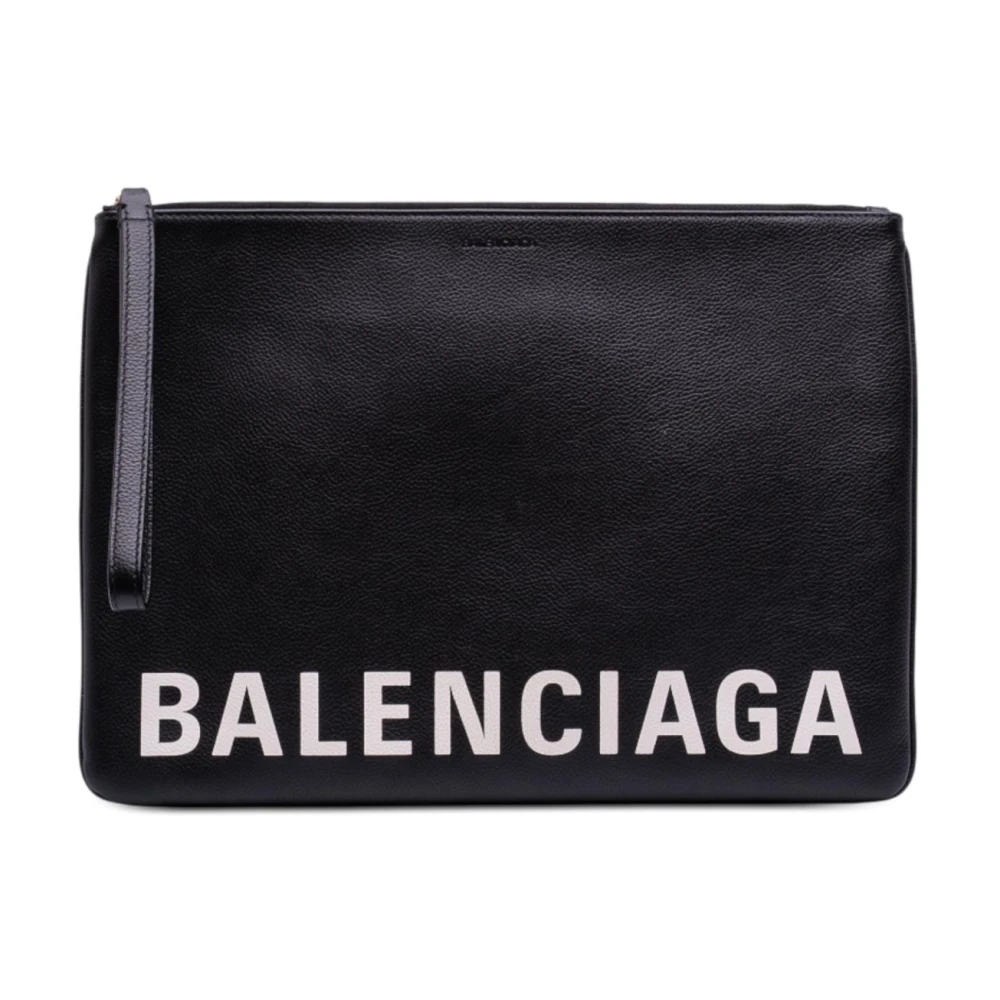 Balenciaga Vintage Women's Black Pre-Owned Vintage Logo Print Leather Clutch