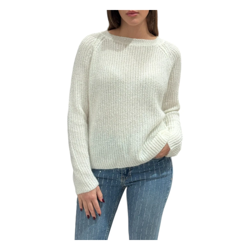 Marella Witte Trui met Pailletten Uitlopend Ontwerp White Dames