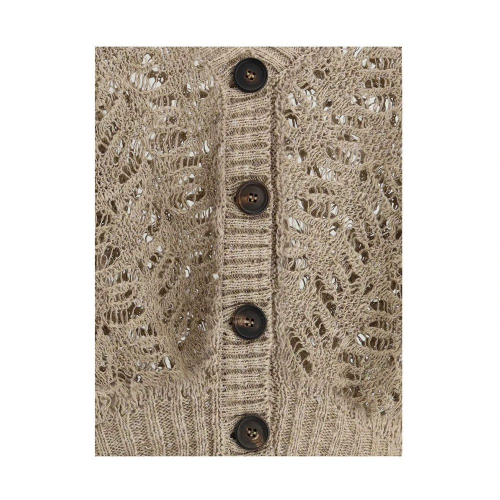 BRUNELLO CUCINELLI Pailletapplicatie V-Hals Linnen Vest Beige Dames