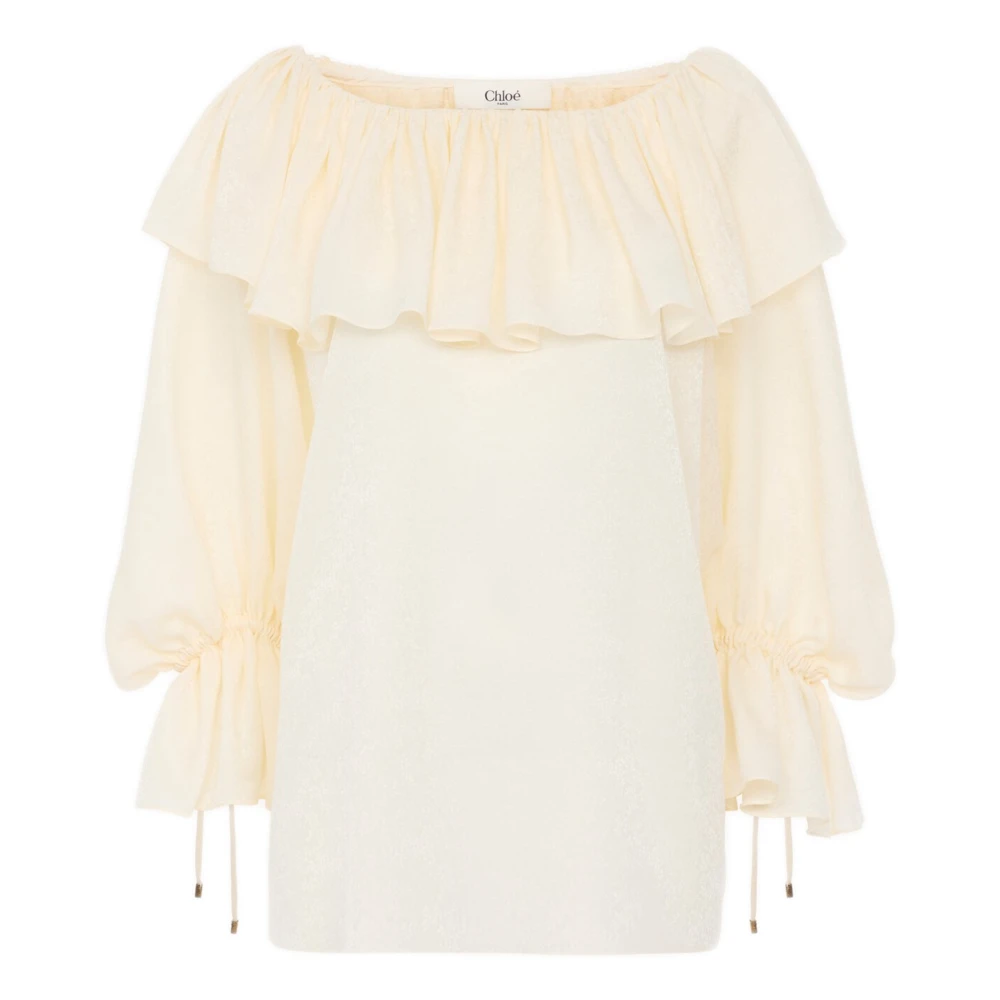 Chloé Women's White Fluid Ruffle Top - Blouses - S - Blouses & Shirts