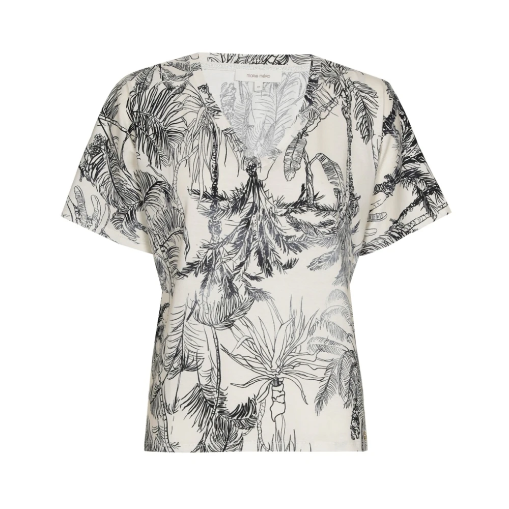 Marie Méro Palmboomprint V-hals T-shirt Blue Dames