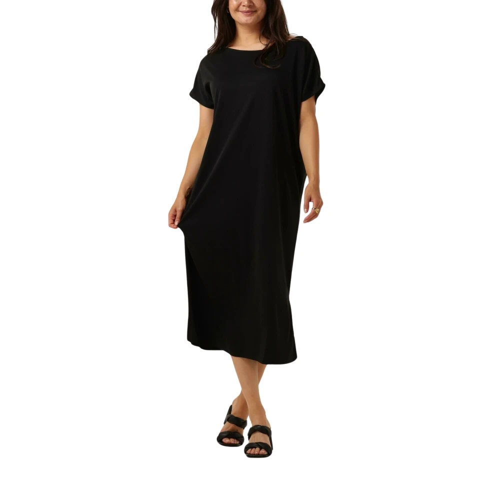 Minus Boat Neck Short Sleeve Midi Jurk Black Dames